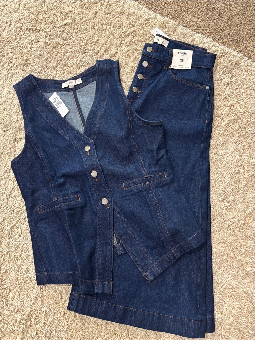 LOFT Dark Indigo High-Rise Jeans with Matching Vest